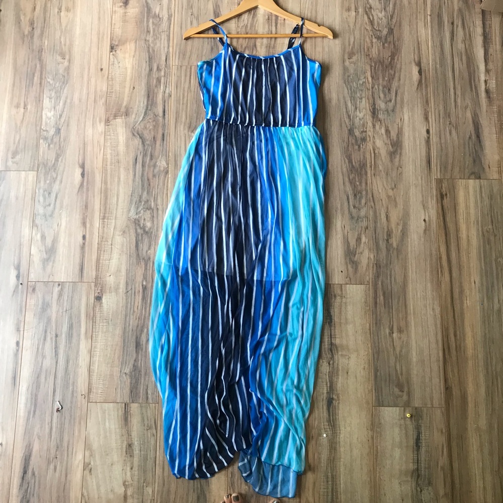 Pin Striped Maxi Dress in Blue w/ spaghetti straps - Picture 1 of 8